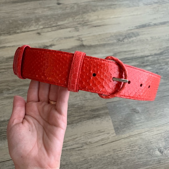 Oscar de la Renta Accessories - Oscar De La Renta Red Snakeskin Snake Leather Belt